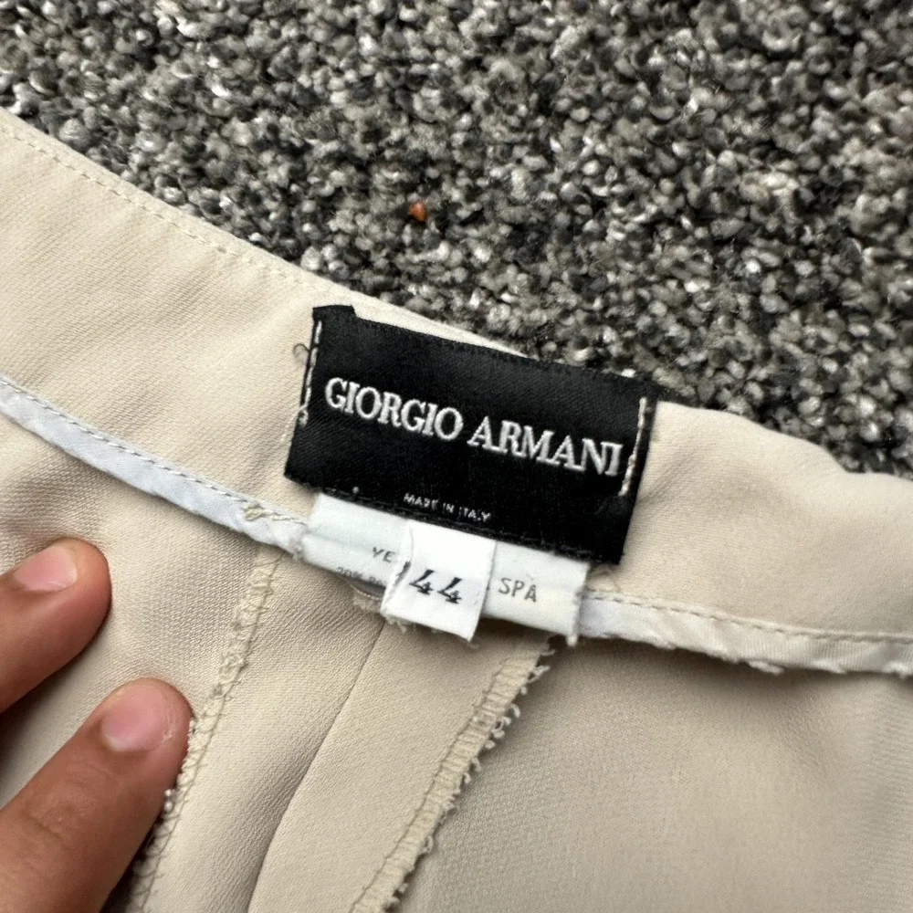 Giorgio Armani Dress Pants Womens 44 Beige Crepe Lined Relaxed Leg Italy Career - Picture 4 of 15